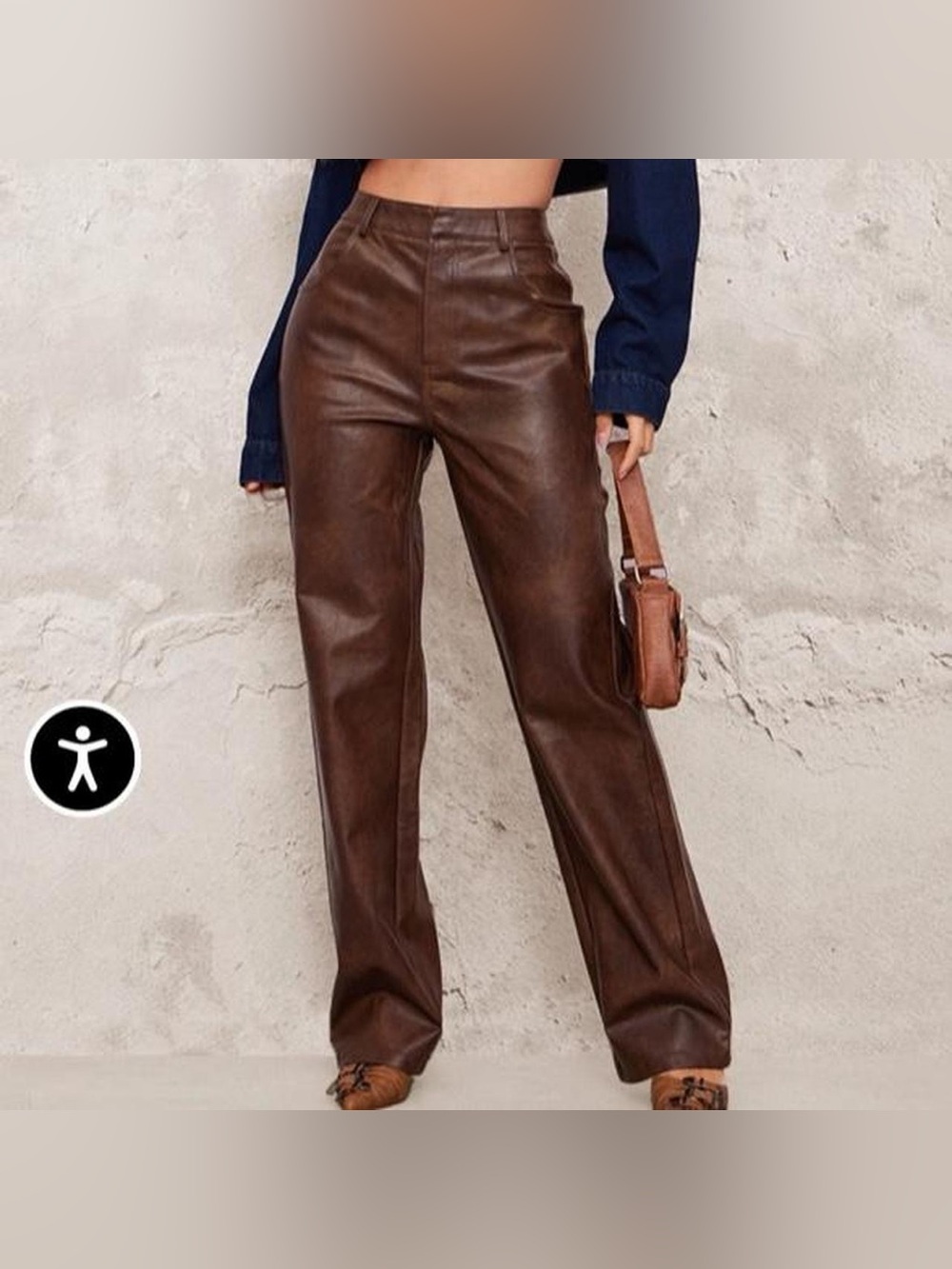PrettyLittleThing chocolate faux leather straight leg trousers